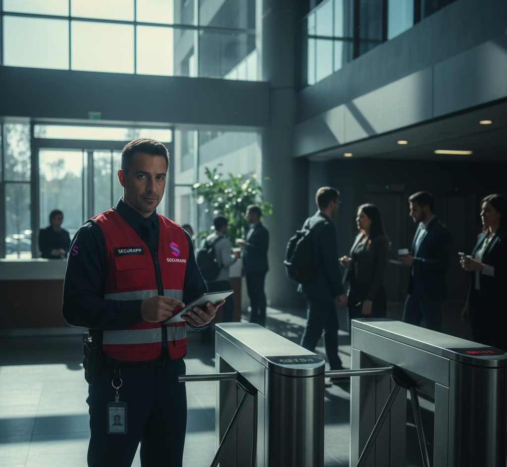 Guardia de seguridad en control de acceso en Santiago
