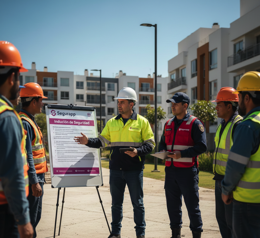 prevencionista en santiago realizand una induccion en un condominio para guardias de seguridad