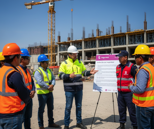 Prevencionista de riesgos en santiago realizando inducción al personal de guardias de seguridad.